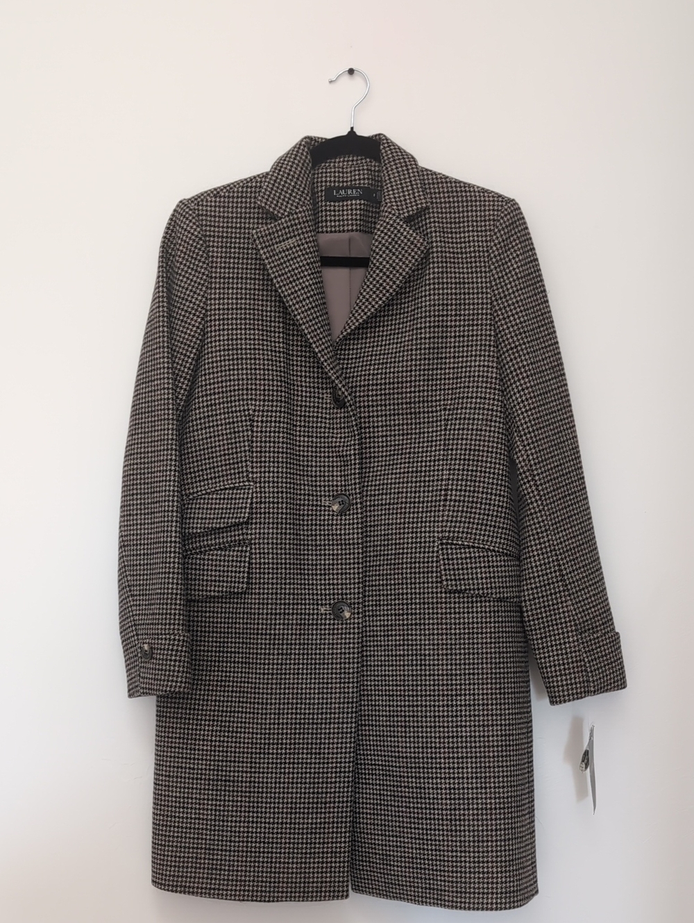 Lauren Ralph Lauren Black and White Houndstooth Pea Coat